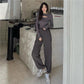 2PCS Ladies Pure Desire Suit Loose High Street Leisure Sports Two-piece Spring and Autumn Long Sleeve Sexy Loose Pants Suit
