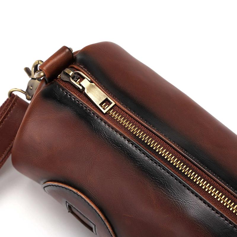 Travel Bag Men Brown Waterproof Wear-resistant Leather Handbag Sports Fitness Shoulder Business Bag