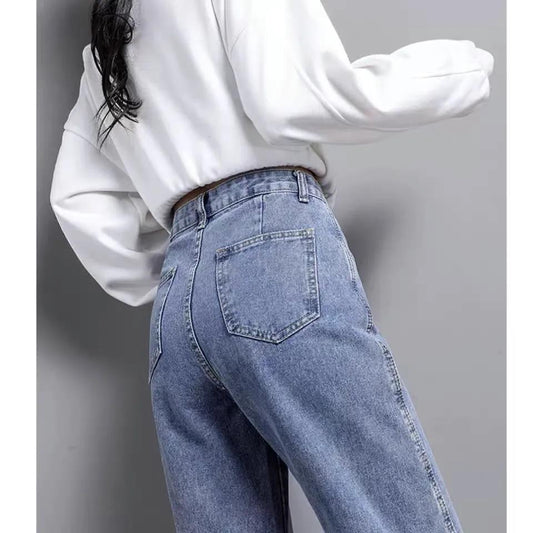 Pants Women Loose All-match Trend High Waist Thin Spring and Summer New Jeans Women Wide Leg Button Cuff Classic High Street Fashion
