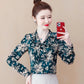 Floral Chiffon Shirt Women's Spring Western Style Cover Belly Bow Small Shirt All-match Loose Bottoming Top