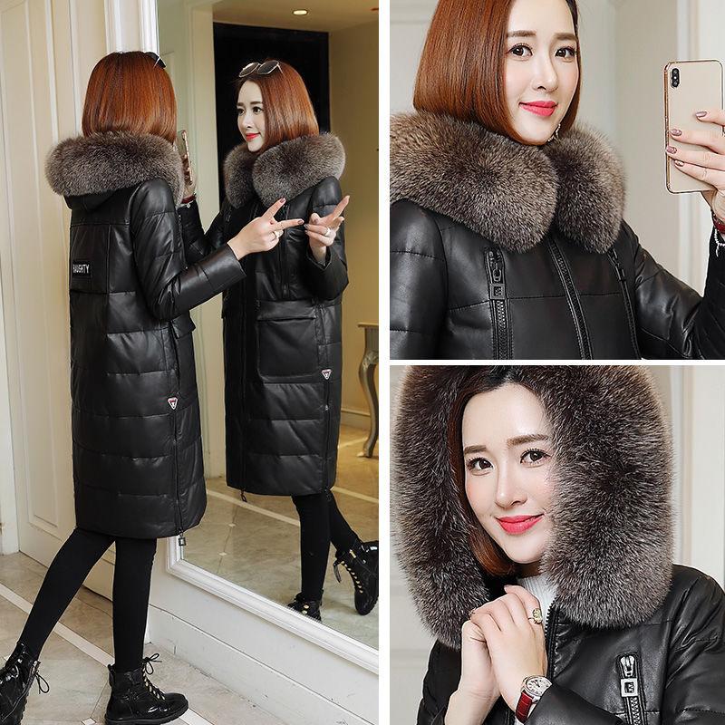 Women's Solid Color Embroidered Down Jacket Mid-length Korean Style Loose Thick Coat Warm Cotton Coat Large Fur Collar Winter Quilted Jacket