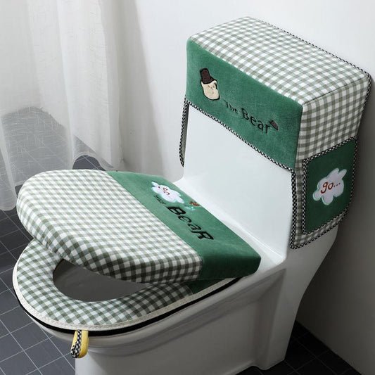 Toilet Cushion Household Waterproof Four-season Universal Three-piece Zippered Lattice Type Toilet Seat Two-piece Toilet Cover Cover Set