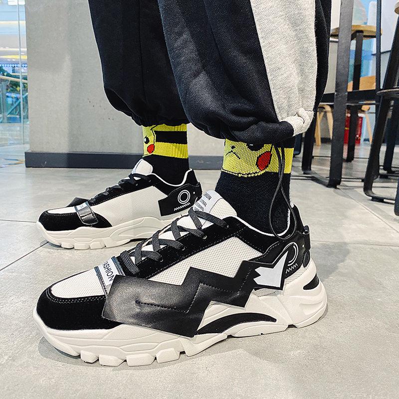 Thick bottom dad shoes fly weave student Running sneakers men comfortable colorful daddy shoes