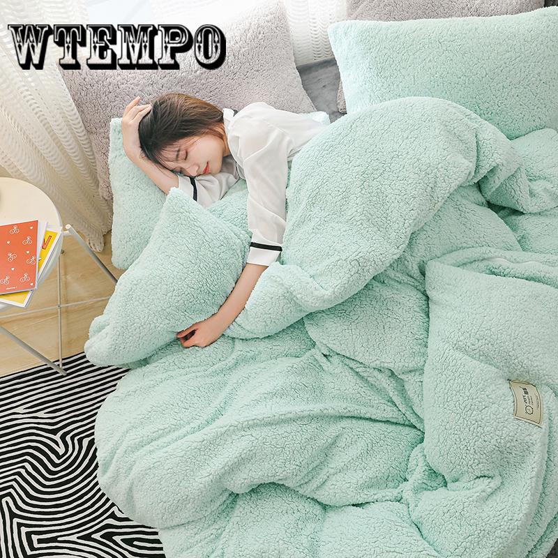 4pcs Lamb Cashmere Bedding Set Thicken Bed Linens Winter Duvet Cover Set Plush Bed Cover