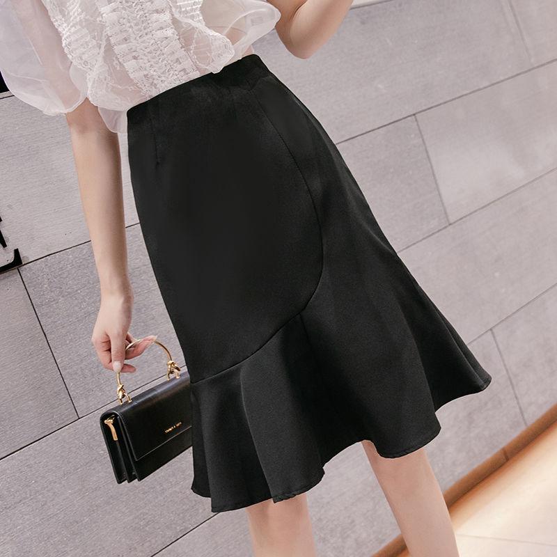Mermaid Skirt Women Sexy Tight A-line Pleated Skirt Hip Skirt  Elastic Waist Club Casual Home Office