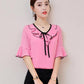 Summer Chiffon Lace Shirt Women's Short Sleeve Round Neck Loose Top Flared Sleeve