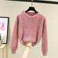 Autumn Winter Women's Knitted Pullovers Sweater O-NECK Lantern Sleeve Mink Cashmere Thick Keep Warm