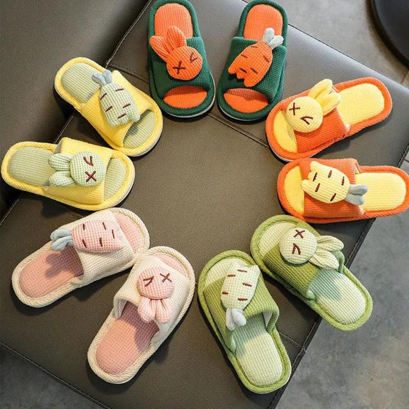 Slippers Women's Linen Slippers Parent-child Cute Home Indoor Non-slip Cotton Linen Cloth Art Spring and Autumn Children's Floor Slippers