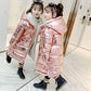 Girls' Cotton-padded Coat Winter Long Children Parka Jacket Kids Plus Velvet Warm Shiny Hooded Parka Coat