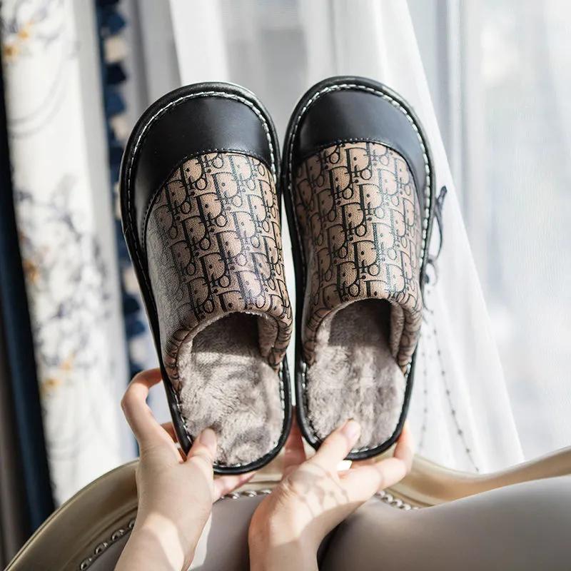 Winter Slippers Women Waterproof Non Slip Cotton Shoes Men Plus Size Slides Thick Fleece Warm Women Slippers