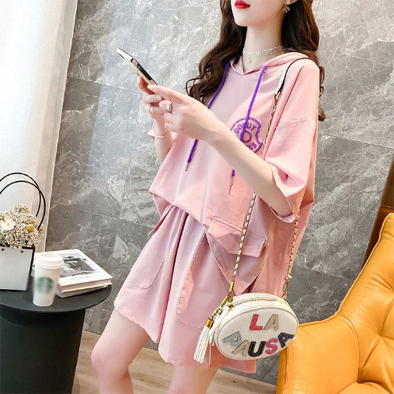 Summer Loose Casual Hooded Short-sleeved Sweater Hoodie Sports Shorts Two-piece Fashion Suit Women