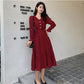 Hepburn Style French White Skirt Long-sleeved Dress Female Waist Was Thin and Temperament Mid-length Fairy Skirt