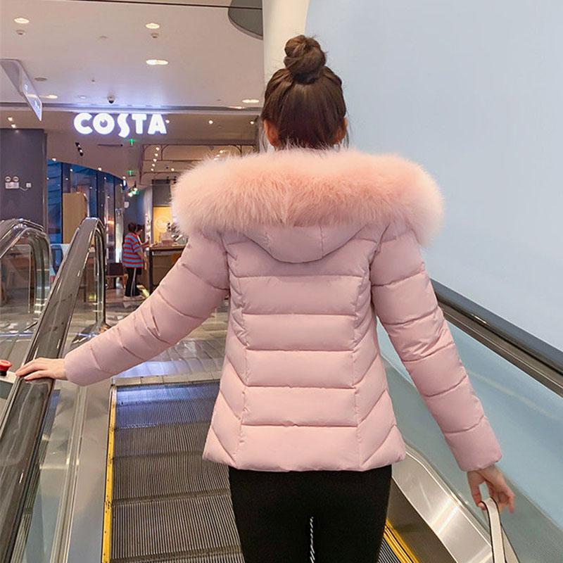 Winter Short Cotton-padded Jacket Korean Version of The Large Fur Collar Slim Coat Solid Color Warm Female Down Padded Jacket