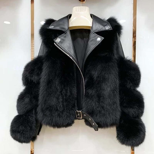 Ladies High Quality and Fashionable Temperament Full Leather High Imitation Fox Fur Jacket Loose Thin Fur Coat
