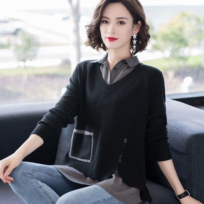 Autumn and Winter Loose Casual Sweater Knitted Two-piece Blouse Fashion Simple Female Sweater