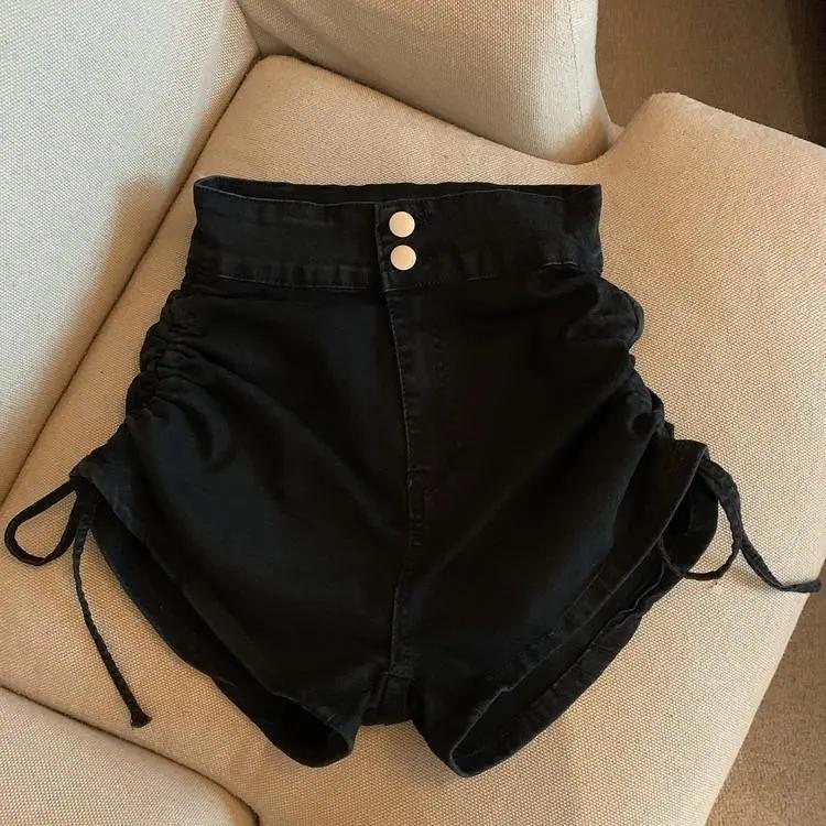 High Waist Drawstring Denim Shorts Women's Summer Thin Girl A-line Pants Comfortable Legging Long Short Pants Casual Wide Short Shorts