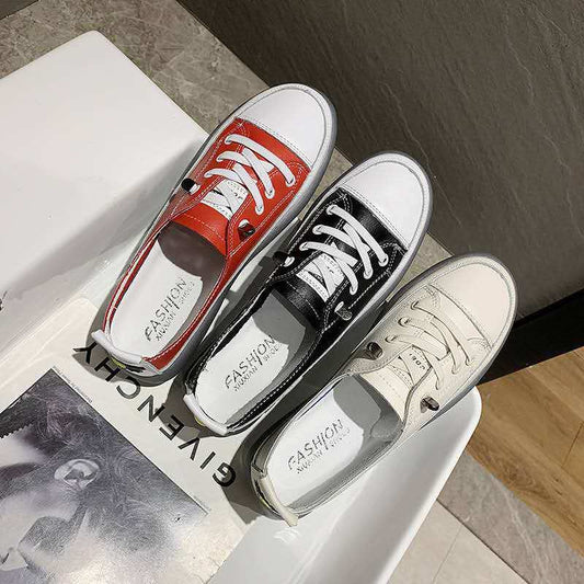 Leather Small White Shoes Female Korean Version One-step Flat-bottomed Casual Shoes Increase In Women's Shoes Xiao Zou Ju Shoes Spring