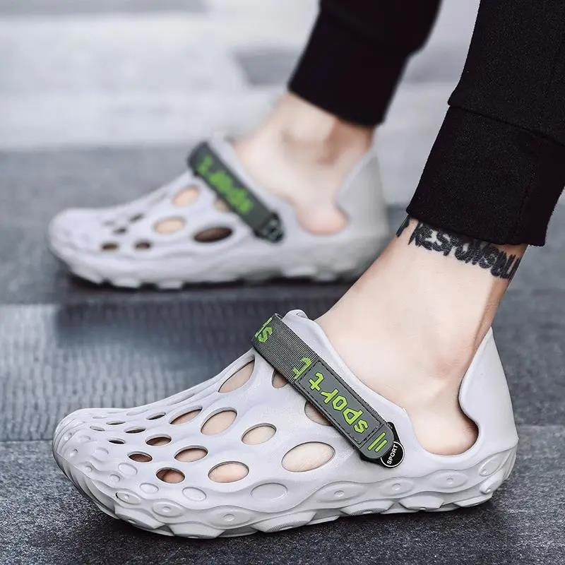 Men's Sandals Summer Outer Breathable Beach Hole Shoes Soft Sole Hollow Slippers