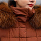 Lace-up Long Cotton-padded Jacket Women's Knee-length Thick Warm Fur Collar Hooded Down Cotton Jacket