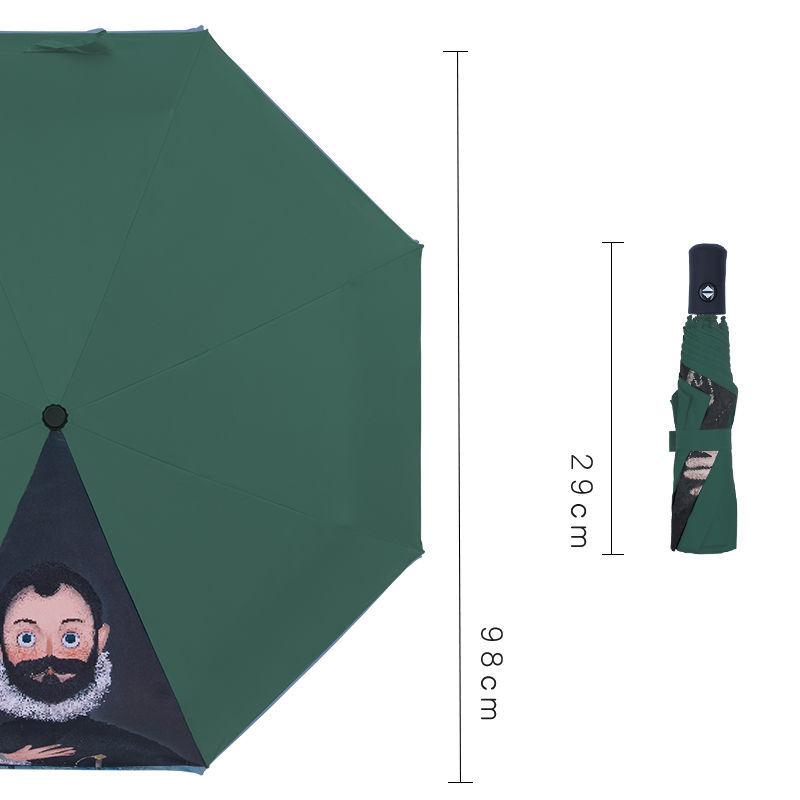 Fully Automatic Umbrella Cartoon Oil Painting Female Student Sunny and Rainy Sun Umbrella Black Glue Sunscreen Anti-ultraviolet Sunshade