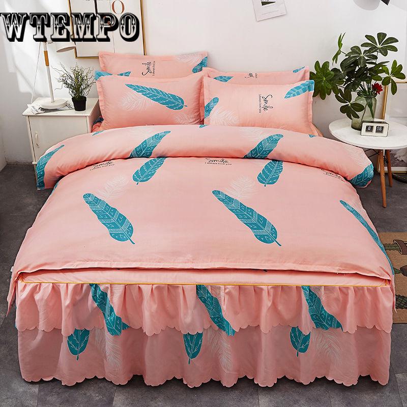 Luxury Lace Bedding Bed Skirt Set  Thick Bedspread Bed Linen Pillowcase