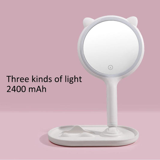 Cat Ears 3 Levels Ligthing LED Makeup Mirror Portable Travel Desktop Mirror Touch Screen USB Charging