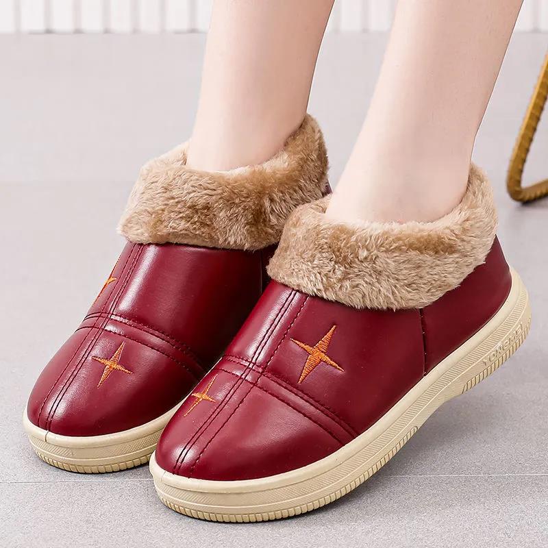 Cotton Shoes Women's Winter Plus Velvet Thick Cotton Shoes Pu Surface Waterproof and Ski-proof Ground Boots Thick Bottom