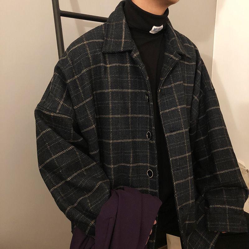 Plaid Jacket Men's Autumn and Winter Thick Loose Cotton-padded Jacket Youth Trend Retro Jacket
