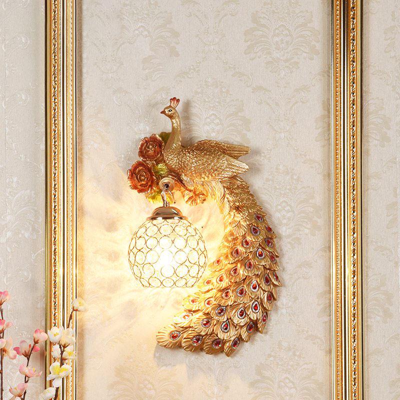 Luxury peacock crystal wall lamp Nordic bedroom bedside living room TV background led wall lamp