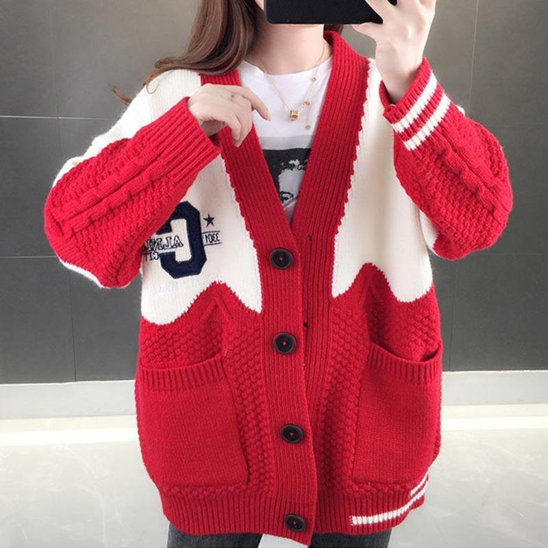 Women's Knitted Cardigan Sweater Loose Spring and Autumn Style Lazy Wind Sweater Coat