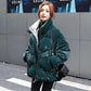 Winter Bright Face Loose Warm Bread Jacket Down Cotton Jacket Women Mid-length Winter Loose Stand-up Collar Thick Warm Cotton Jacket