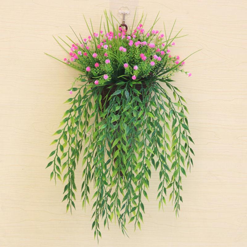 Wall Hanging Simulation Flower Rose Flower Wall Hanging Rattan Leaf Plastic Flower Indoor Living Room Bedroom Hanging Basket Decoration