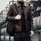 Young and Middle-aged Men's Leather Jacket Winter Fashion Fur One Leather Jacket Plus Velvet Thickening Warm Lapel Men's Leather Jacket