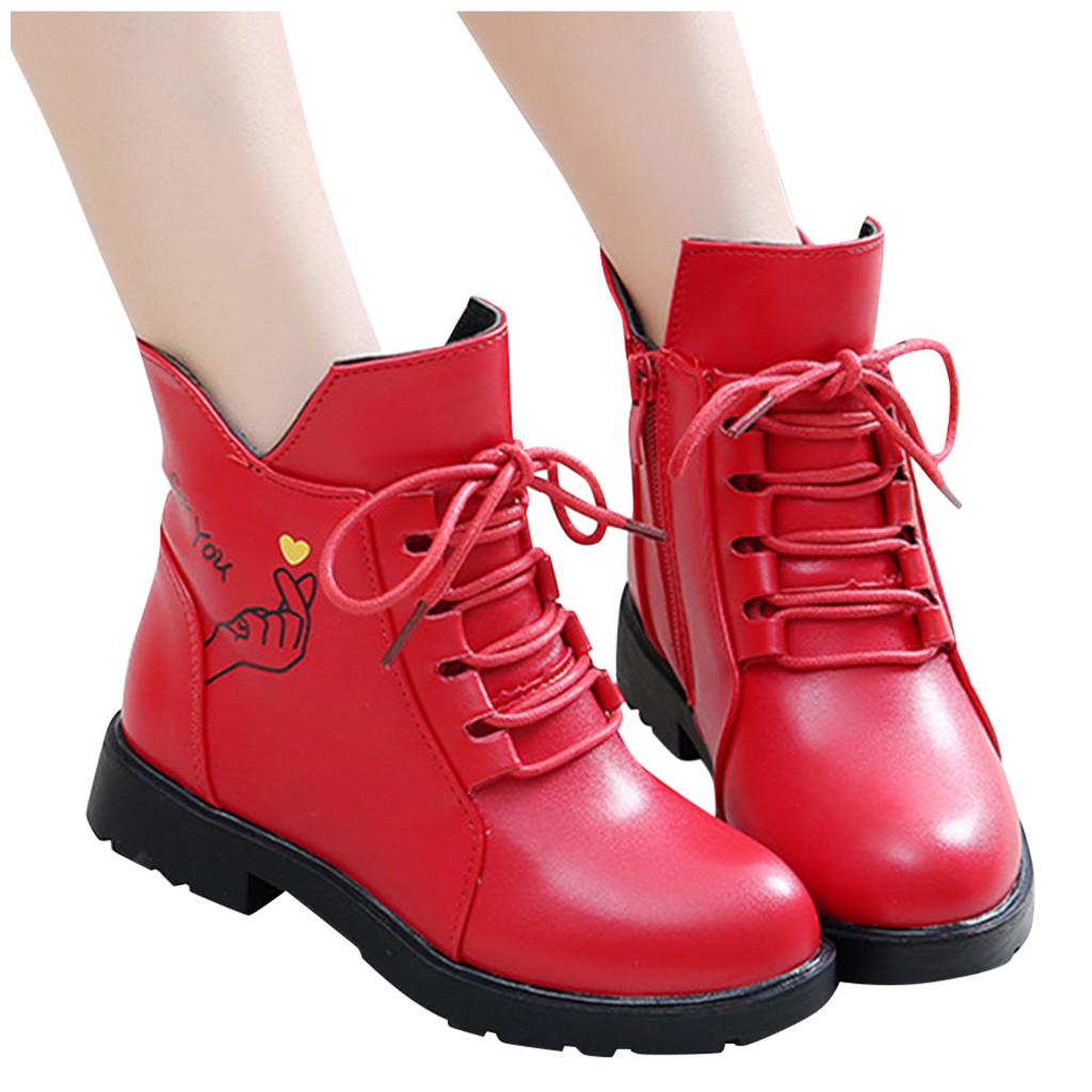 Children's baby girl leisure princess single leather boots shoes plus velvet