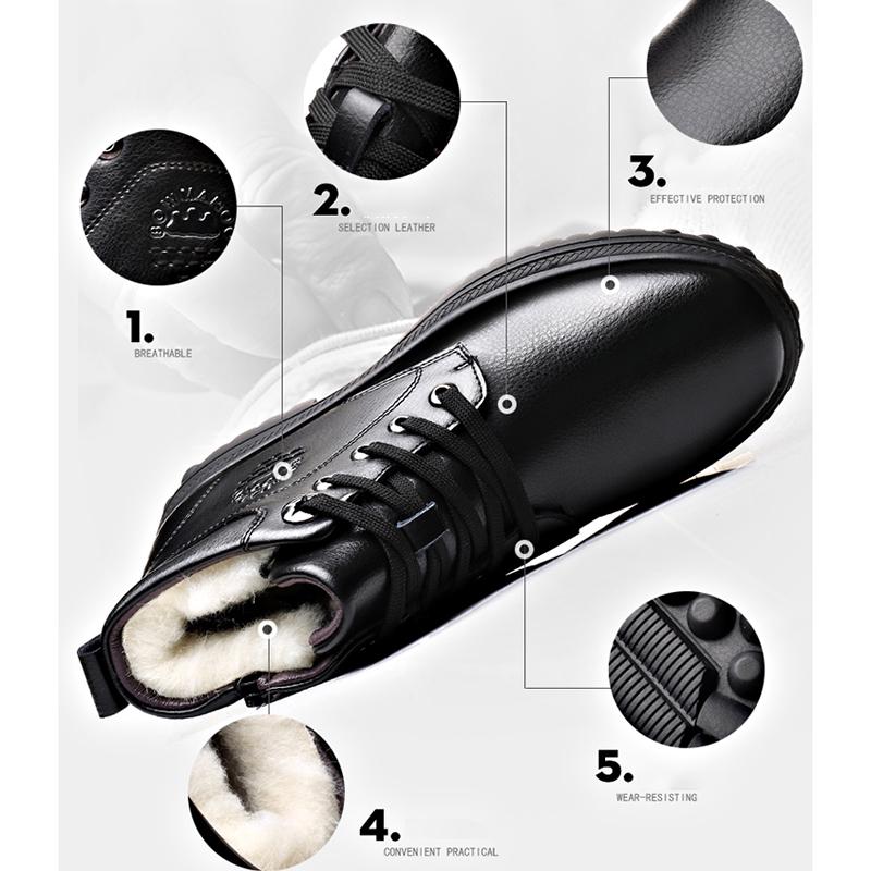 Winter Men's Genuine Leather Boots Wool Inner Thickening High-top Warm Ankle Boots  Business Leather Shoes Snow Boots