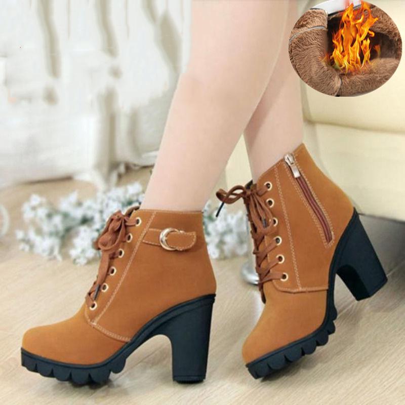 Plus Size 35-41 Winter Casual Women Pumps Warm Ankle Boots High Heels Snow Martin Shoes Botas  Muje