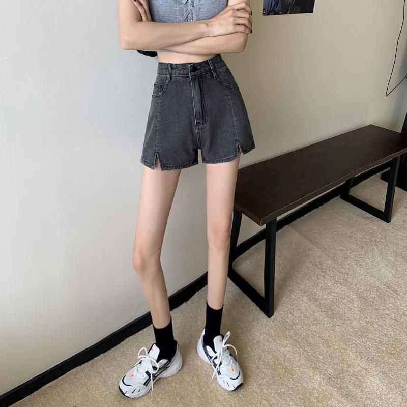 Summer Korean Denim Shorts Women's High Waist Split Loose Loose Wild Thin Wide-leg Pants A-line Pants