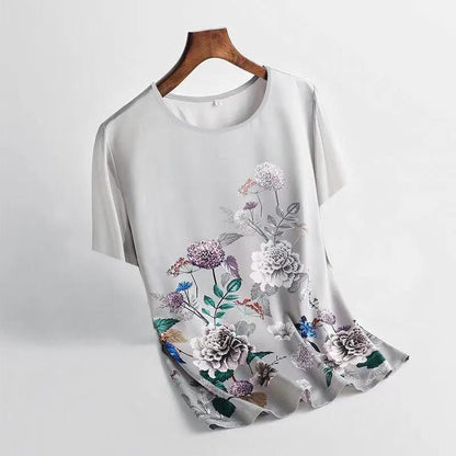 Ice Silk Round Neck Short-sleeved Top Summer Positioning Printing Short-sleeved T-shirt Plus Size Women's Bottoming Shirt