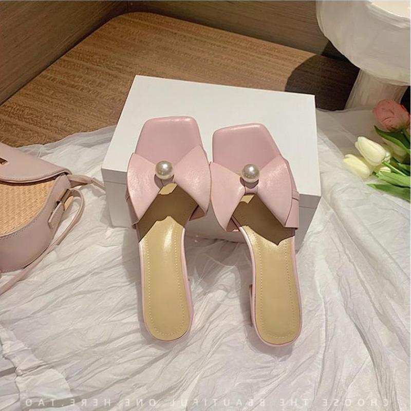 Sandals and Slippers Women's Summer Small High-heeled Shoes, Wear Korean Version of All-match Thick-heeled Women's Slippers with Mid-heel