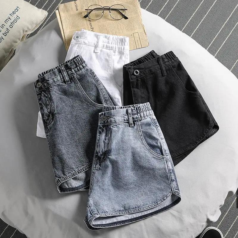 Women's Denim Shorts Summer Loose High Waist Elastic Waist Korean Style A-line Pants Casual Sports Wear Thin Shorts