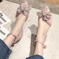 Gentle Style Rhinestone Bow Sequin Pointed Sandals Versatile Lace-up Thick Heel High Heels