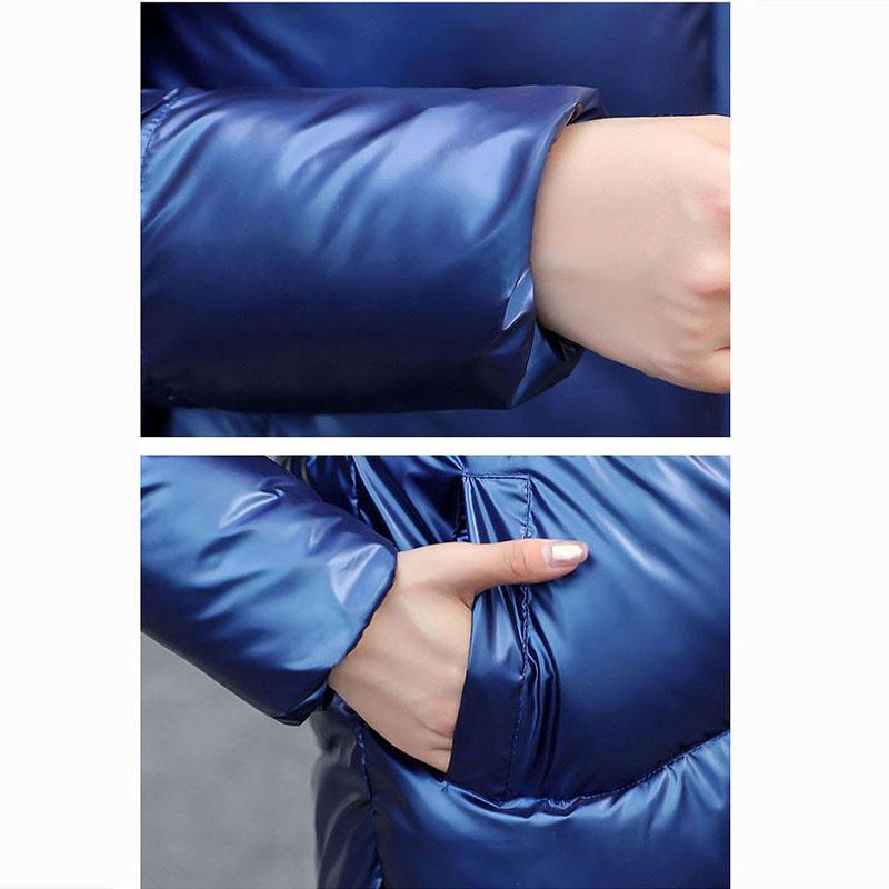 Down Cotton Jacket Winter Loose Korean Color Shiny Face-free Collar Mid-length Cotton Jacket Women