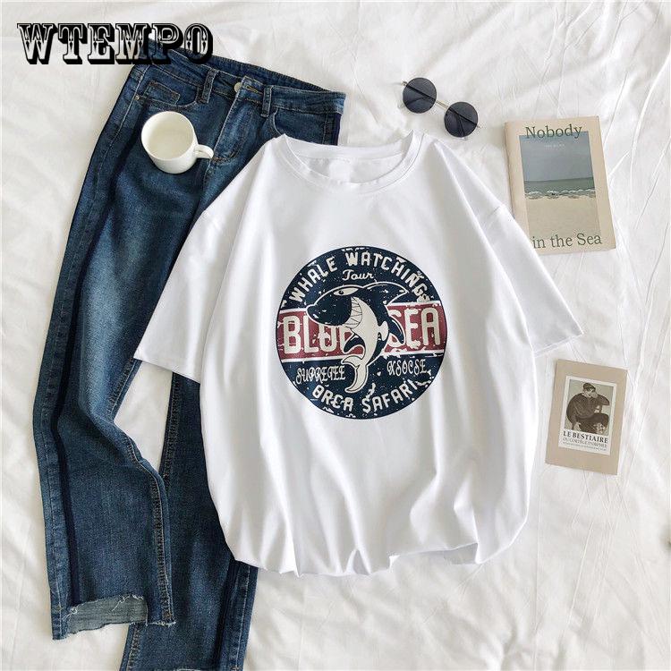 WTEMPO Harajuku  tshirt cartoon Print Short Sleeve T-ShirtsWomen Loose Summer T shirt Female