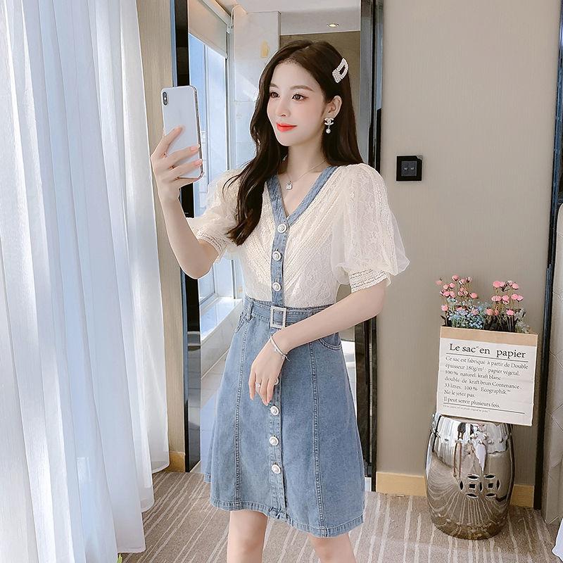 Dress Women's Summer Style European Station Fashion Waist Stitching Denim Skirt