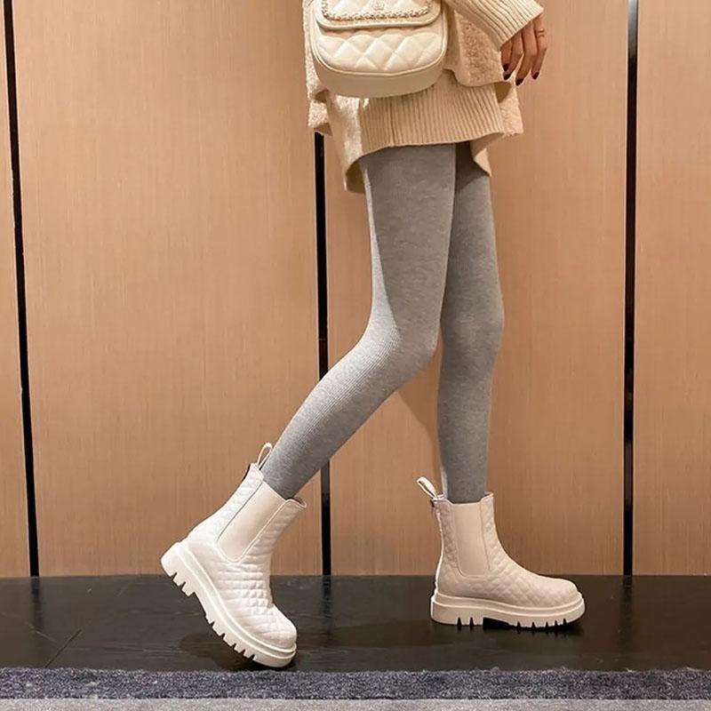 Fur Snow Boots Women's Thick-soled Plus Velvet Warm Cotton Boots In Tube Martin Boots Leather Back Zipper Diamond Short Boots