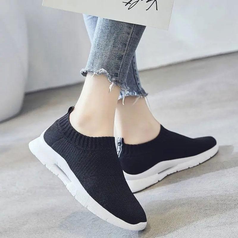 A Pedal Casual Women's Shoes Lazy Shoes Flying Woven Socks Shoes, Breathable Sneakers Women's Mother Shoes Breathable Net Shoes Coconut Shoes