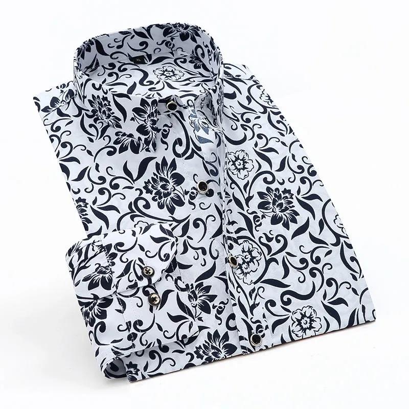 Spring and Summer Men's Shirts Men's Long-sleeved Slim-fitting Thin Korean Version Fashion Printing Shirts Trendy Youth Men's Clothing