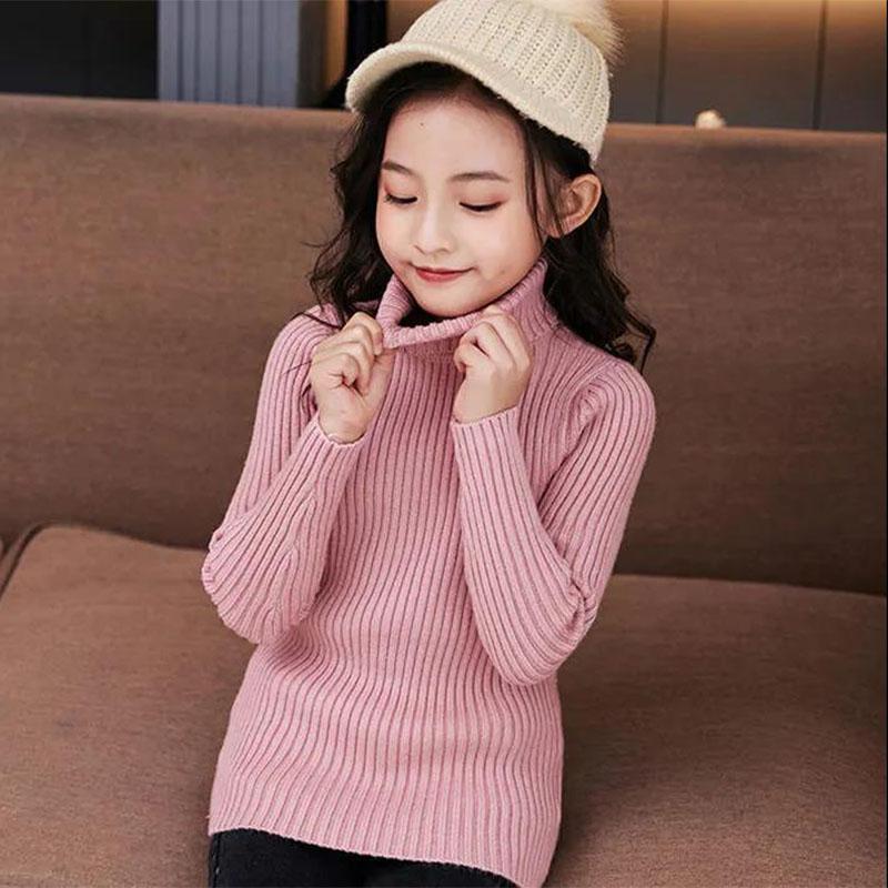 High-neck Knitted Sweater Boys Girls Autumn Winter New Without Velvet Plus Thickening Small Medium Large Children's Bottoming