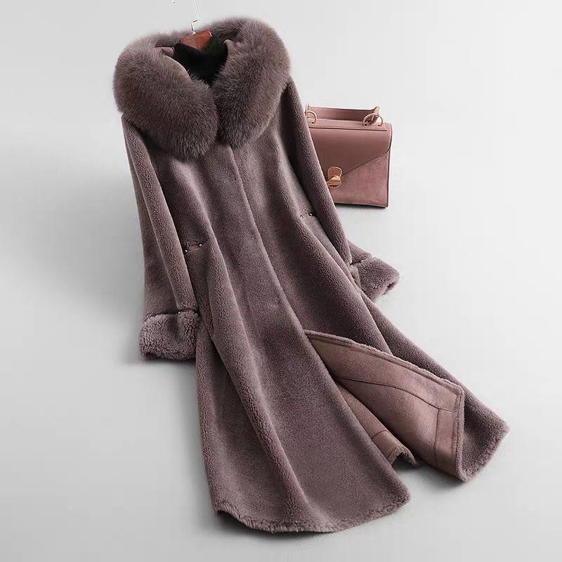 100% Cashmere Overcoat Women's Long Fur Coat Hooded Plus Size Wool Trench Coat with Fox Fur Collar