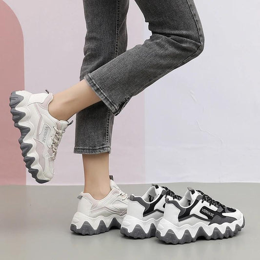 Female Student Sports Shoes Breathable Mesh Shoes Casual Shoes Small White Shoes Leather Thick Soles Large Soles Comfortable Mesh Shoes for Girls